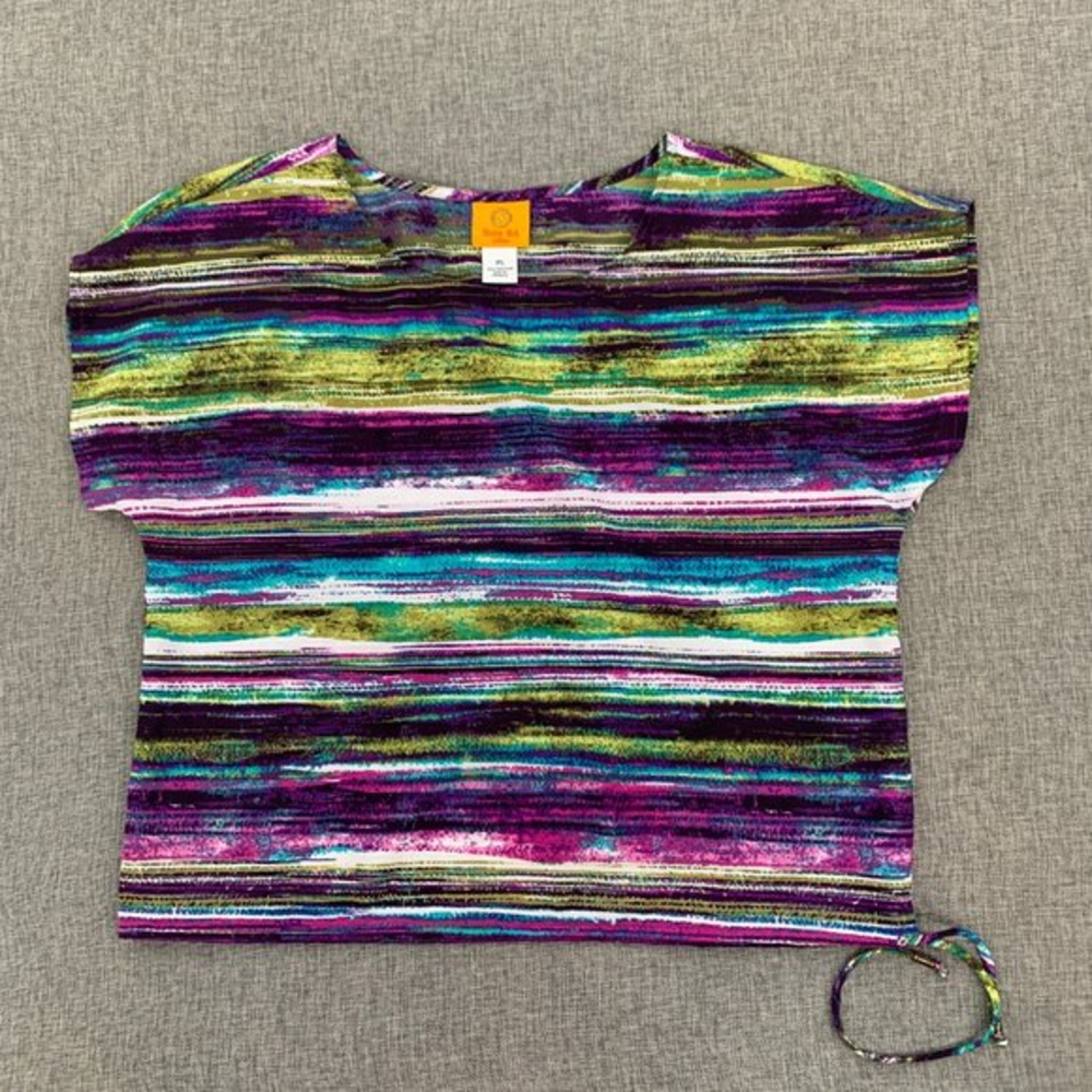 Ruby Rd Multicolor Stripes Blouse‎ Lightweight Petite Small 100% Polyester Round